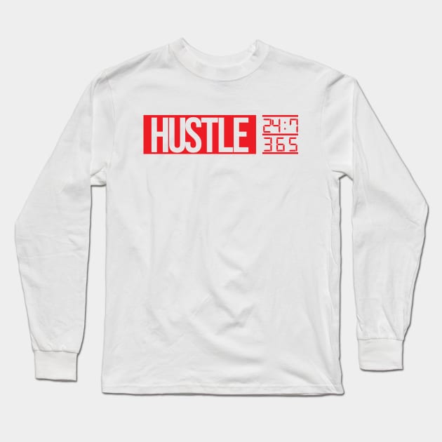 Hustle Time (red txt) Long Sleeve T-Shirt by artofplo